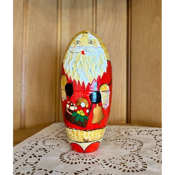 Hand-Painted Carved Beard Wooden Santa Claus Nesting Dolls Set Of 5 - Picture 1 of 7